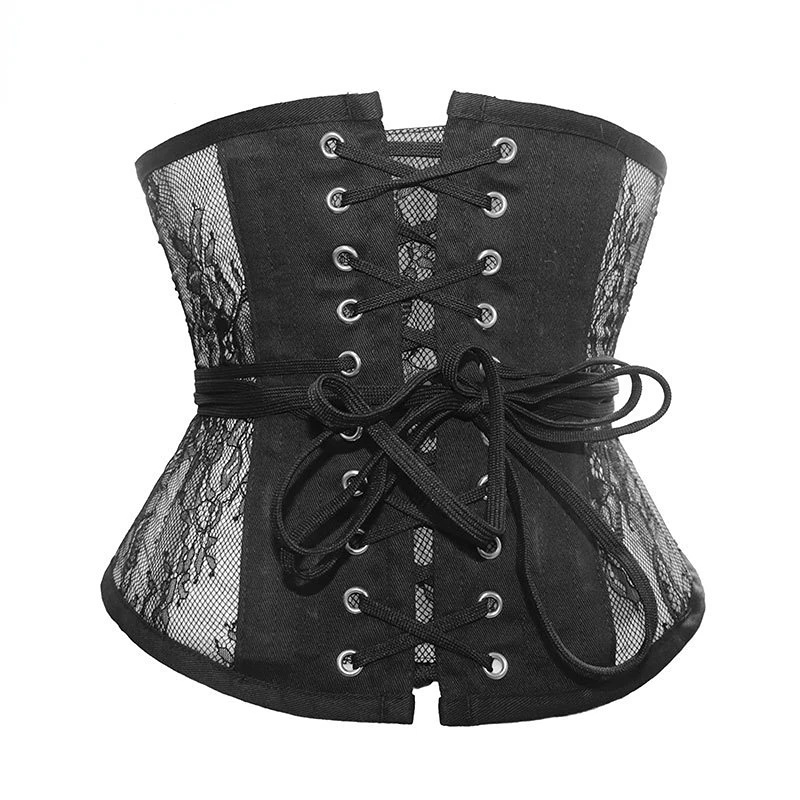 

Hourglass Waist Trainer Corset Short Torso Underbust Gothic Lace Bustiers Corsets Women Slimming Modeling Strap 16 Steel Bones