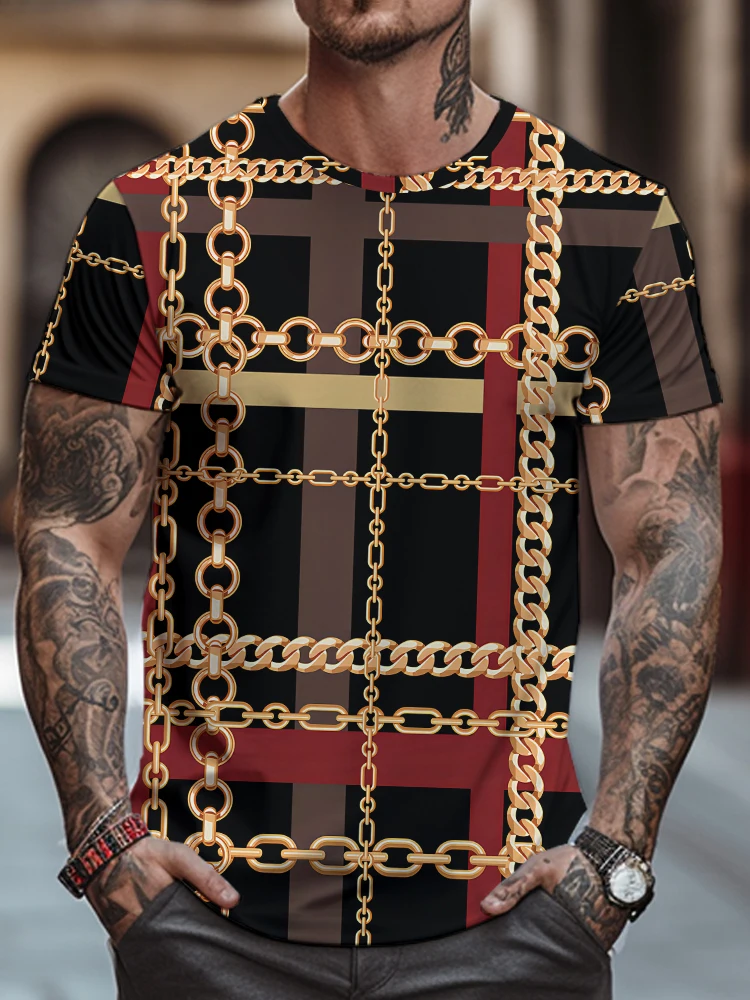 

Классическая модная футболка в клетку с 3D цифровой печатью, уличная Мужская футболка в стиле хип-хоп с коротким рукавом, летняя Свободная Повседневная футболка