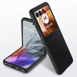 Leather Silicone Shockproof Phone Case with Camera Protection - Moto Razr 50 (Carbon fiber)