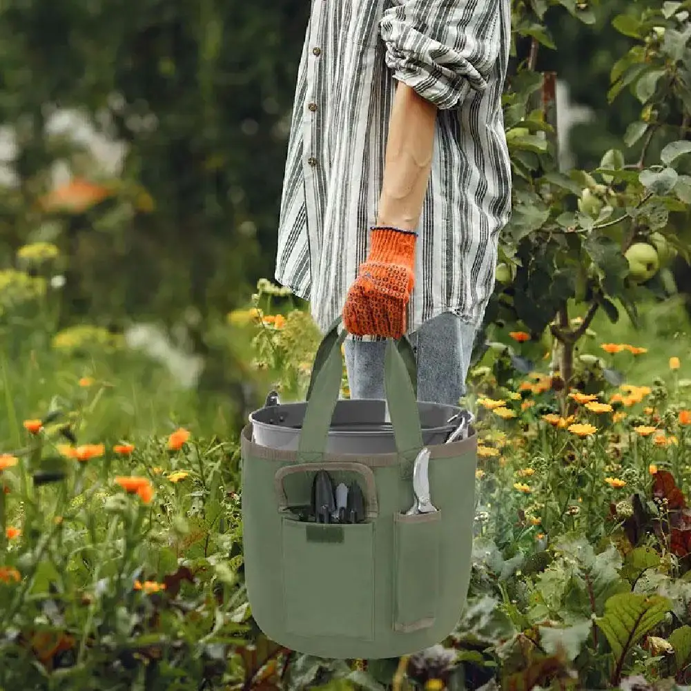 Bucket Bag Garden Tool Kit Gardening Supplies Organizer Canvas Gardening Organizer Tote With Multiple Pockets Waterproof