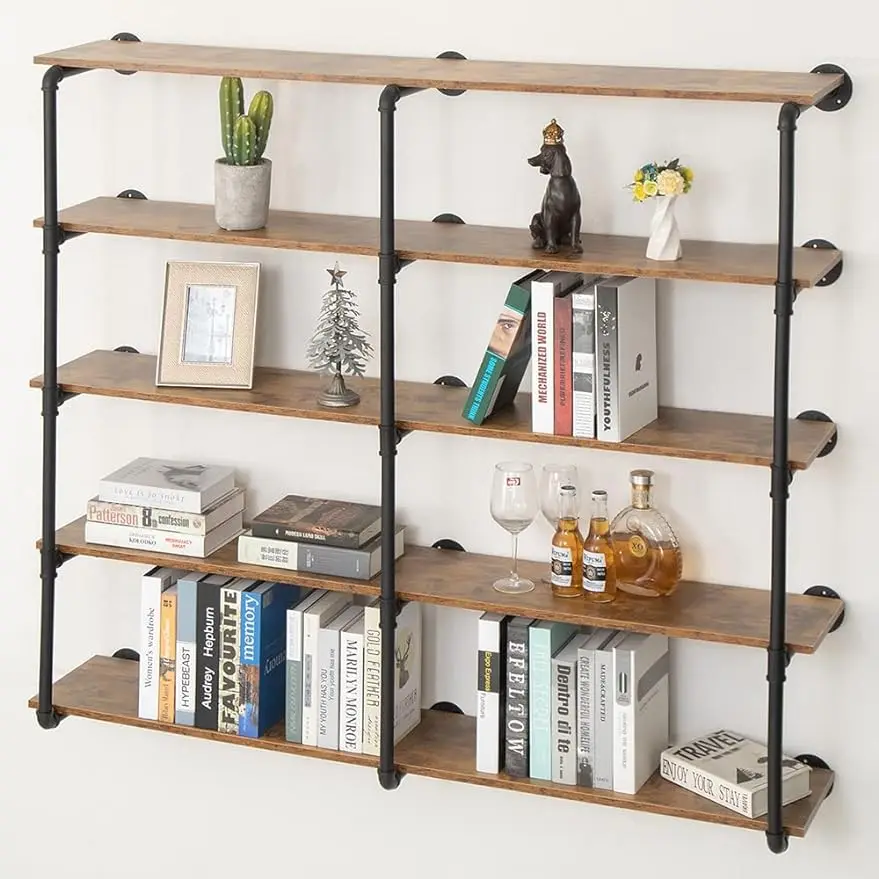 

Промышленный стеллаж для труб MAIKAILUN, 60 дюймов, 5 уровней, настенный стеллаж для буфета, фермерского дома, кухонные полки, открытая книжная полка, книжный шкаф