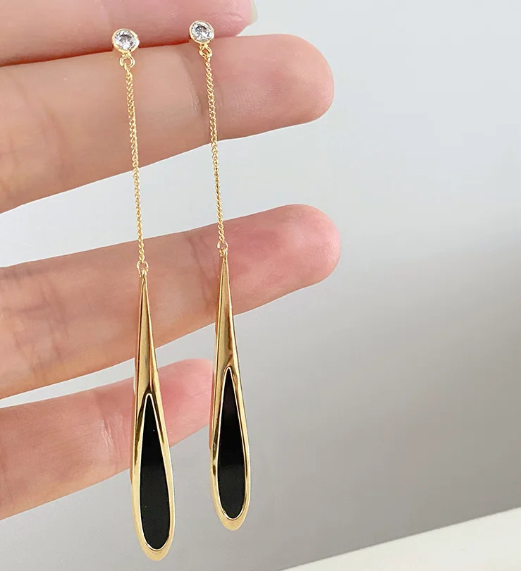 2022 new trend Simple zircon alloy long black Water Drop Earrings for women Fashion Jewelry