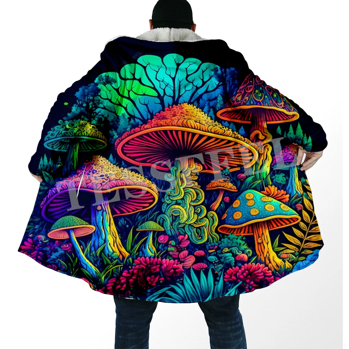 Mushroom Forest Plants Fungus Trippy Abstract Psychedelic Hippie 3DPrint Windbreaker Winter Casual Hoody Cloak Fleece Overcoat J