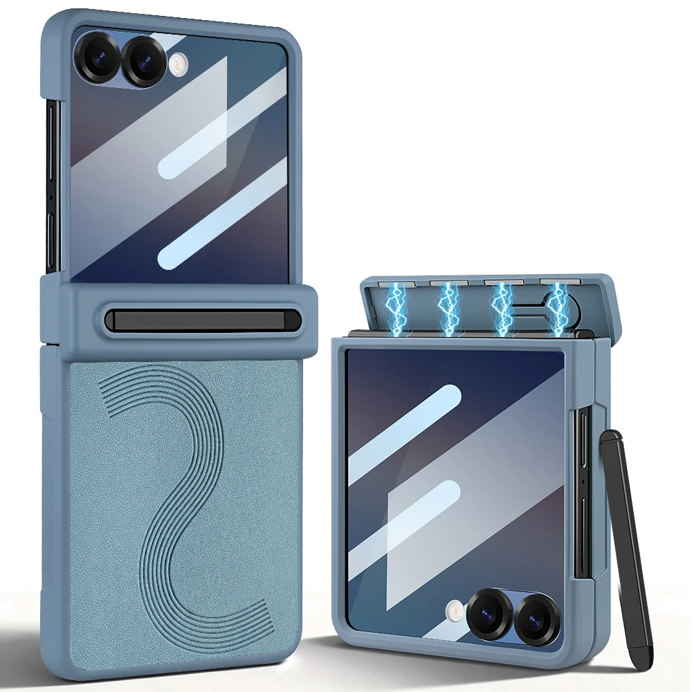 Striped Design Phone Case with Pen & Integrated Film Protection