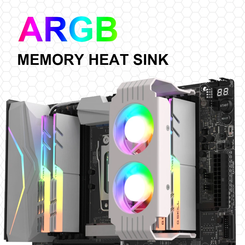 D50 RAM Memory-Chip Heatsink ARGB Sync 4Pin PWM/5V 3Pin ARGB PC Memory Cooling Radiator with Dual 12cm Fan for DDR4 DDR5 Cooling