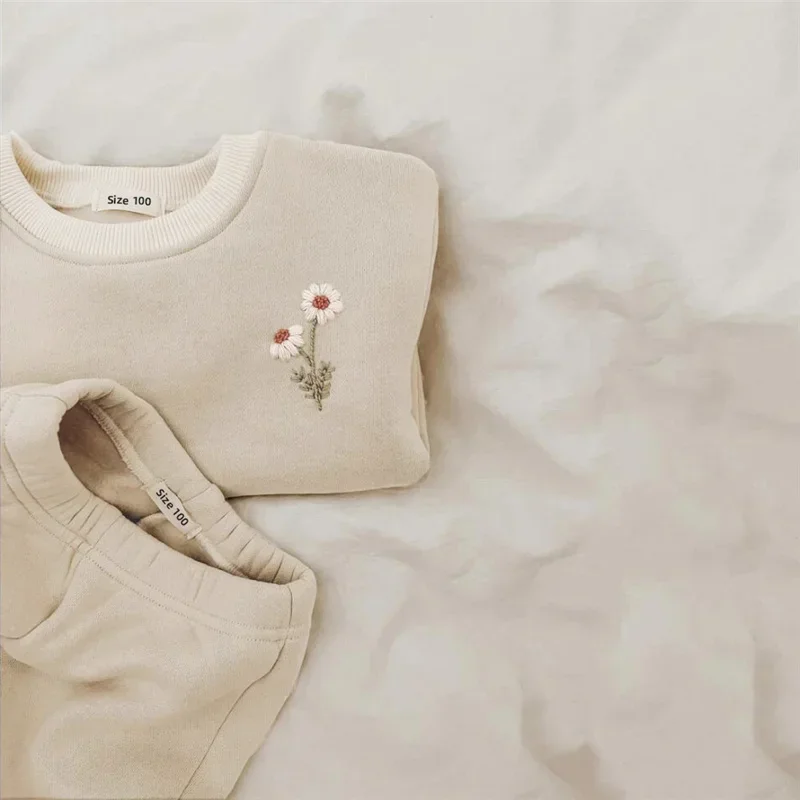 Autumn Winter Baby Girl Boy Clothes Set Embroidery Thicken Fleece Warm Sweatshirt Pant Boy Tracksuit Toddler Clothes Outfit 2Pcs 1