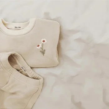 Autumn Winter Baby Girl Boy Clothes Set Embroidery Thicken Fleece Warm Sweatshirt Pant Boy Tracksuit Toddler Clothes Outfit 2Pcs 1