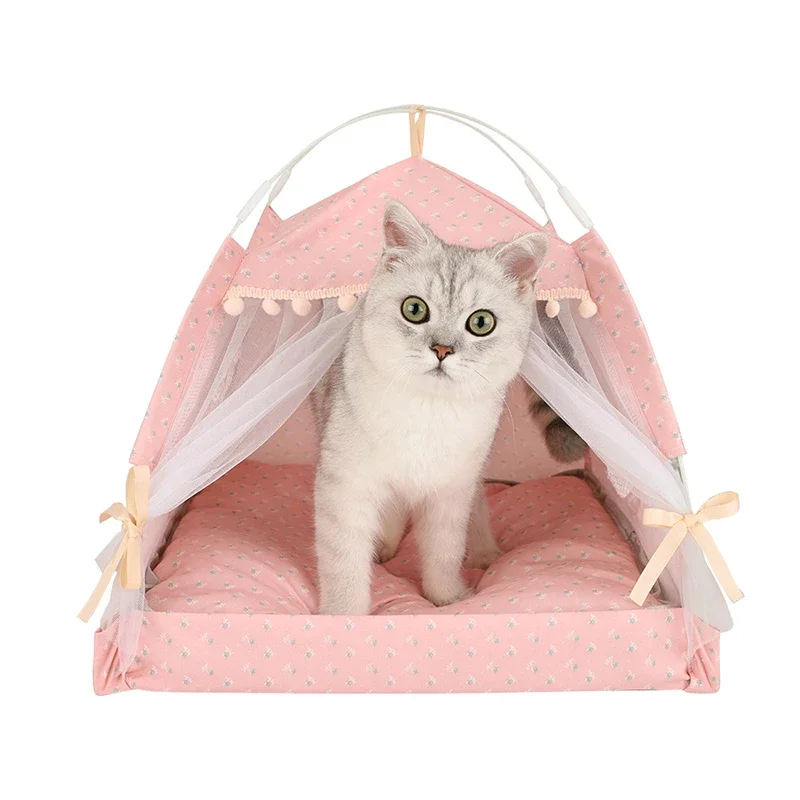 

Pet Dog Tent Portable Cute Pattern Cat House Small Dogs Bed Breathable Thick Cushion Pets Hut Outdoor Indoor Bed Supplies