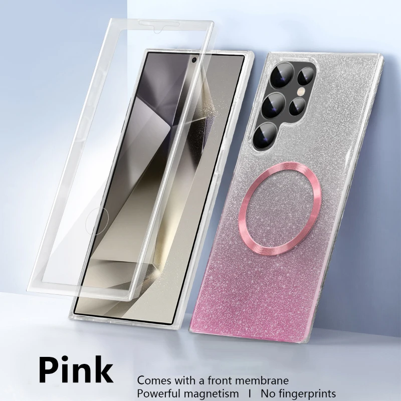 Magsafe Magnetic 360° Full Protection Gradient Glitter Phone Case with Front Film