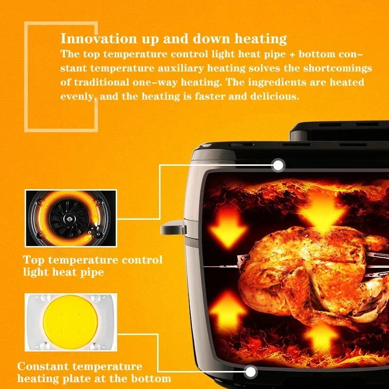 HD15 10L 220V/1200W Electric Air Fryer  360° Chicken Wing Pizza Baking Machine LED Touch Screen Fryer  Smart Smokeless Air Fryer 3