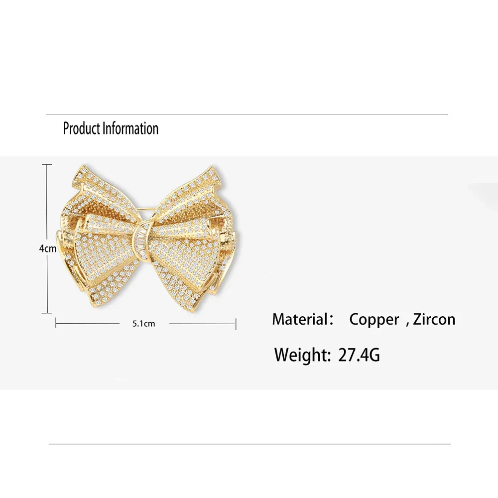 New Arrival Gold White Full Rhinestone Bowknot Broocohes for Women Wedding Party Office Brooch Pins Jewelry Gifts