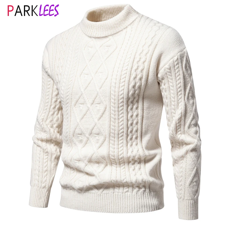 

Mens Slim Fit Turtleneck Sweater Casual Knitted Twisted Pullover Solid Sweaters 2023 Winter Thermal Mock Neck Pull Homme 3XL