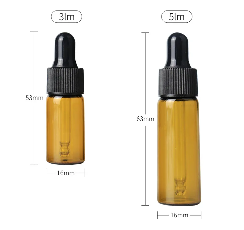 Glass Bottles Mini Glass Bottles Mini Perfume Bottles 100PCS 1/2/3/5/MLEssential Oil Glass RefillableEmpty Dropper Bottle Perfume Container Home&Living TravelPortable Blackmatte Head