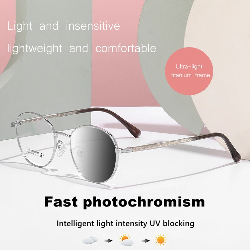 

Men Retro Titanium Photochromic Reading Glasses Women Black Round Frame Presbyopic Glasses Ultralight Optical Eyeglasses +175