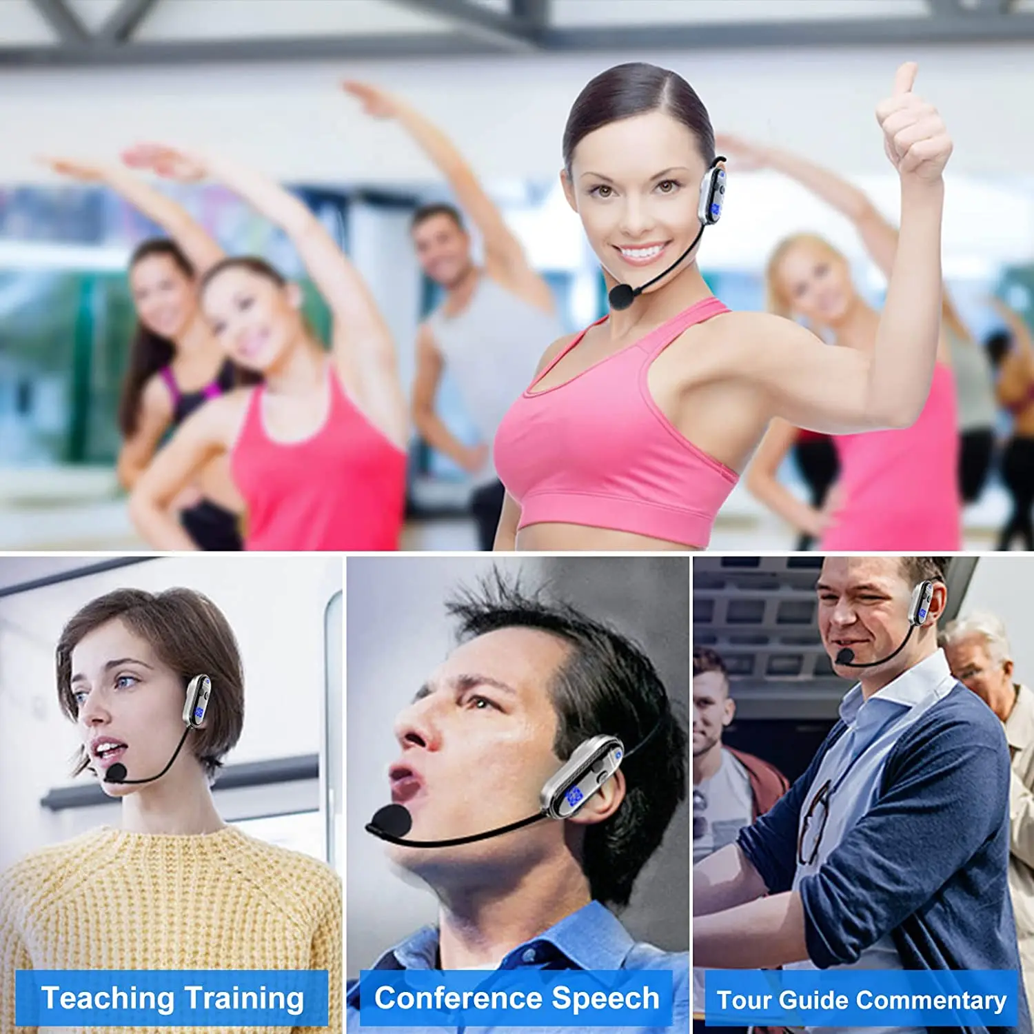 XIAOKOA 무선 마이크 헤드셋 UHF 무선 헤드셋 및 핸드헬드 2 in 1 마이크(LED 디지털 디스플레이 포함) 165피트 범위 마이크