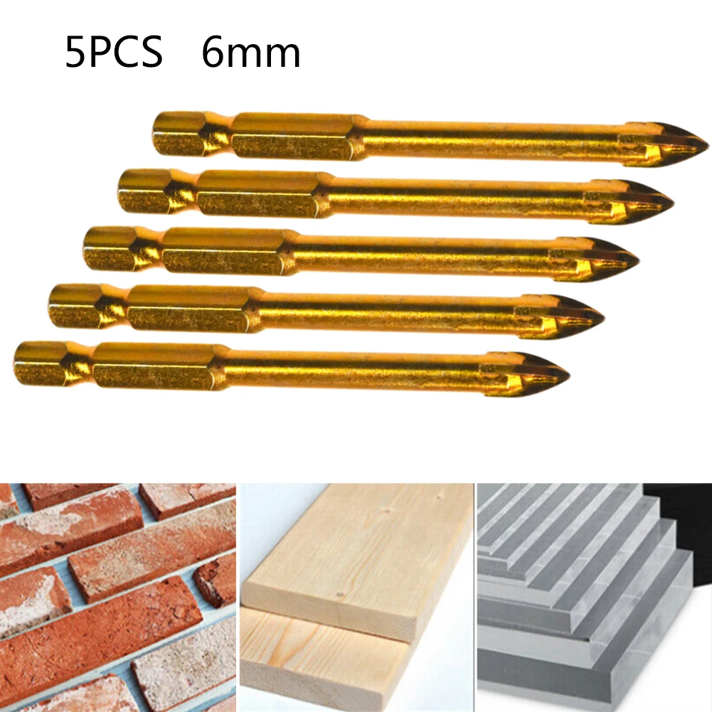 

5pcs Glass Tile Drill Bits Set Tungsten Carbide Tipped Spear Head Ceramic Tile Marble Mirror Drill Bits 6mm