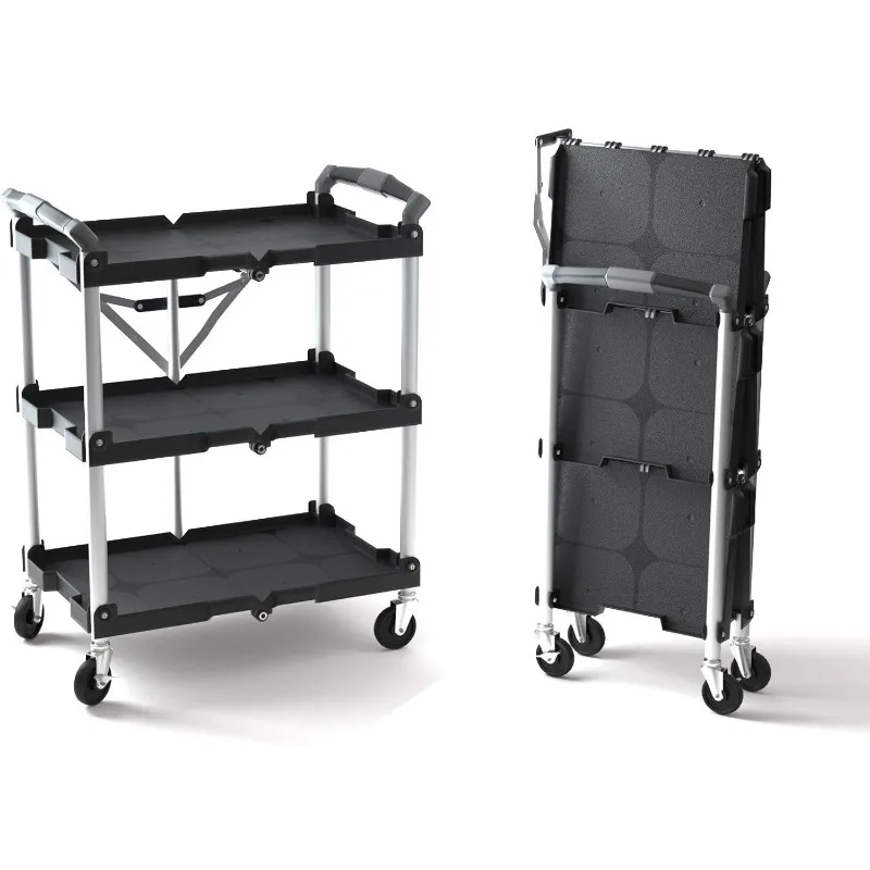 

Olympia Tools 85-188 Pack-N-Roll Folding Collapsible Service Cart, Black, 50 Lb. Load Capacity Per Shelf