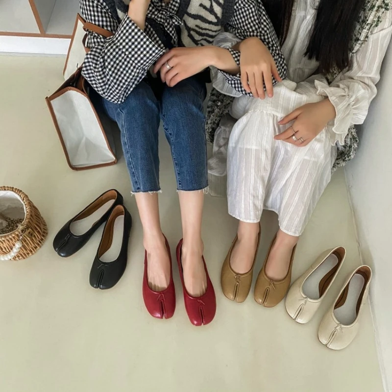 2024 Summer Genuine Leather Women's Casual Split Toe Shoes Women's Casual Ballet Flat Bottom Walking Shoes