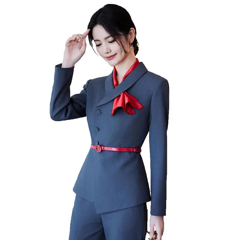 

Gray Pants Sets Women 2024 Spring Fashion Long Sleeve Office Lady Chic And Elegant New Blazer Suit With Skirts 2 Pieces Outfit