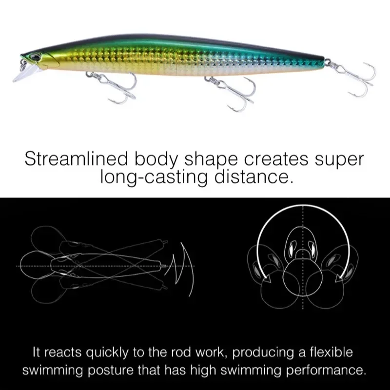 TSUYOKI 사일런트 어새신 바다 낚시 미끼, 싱킹 미노우 시마모, 울트라 롱 캐스팅 씨배스, 인쇼어 하드 미끼, 140mm 26g