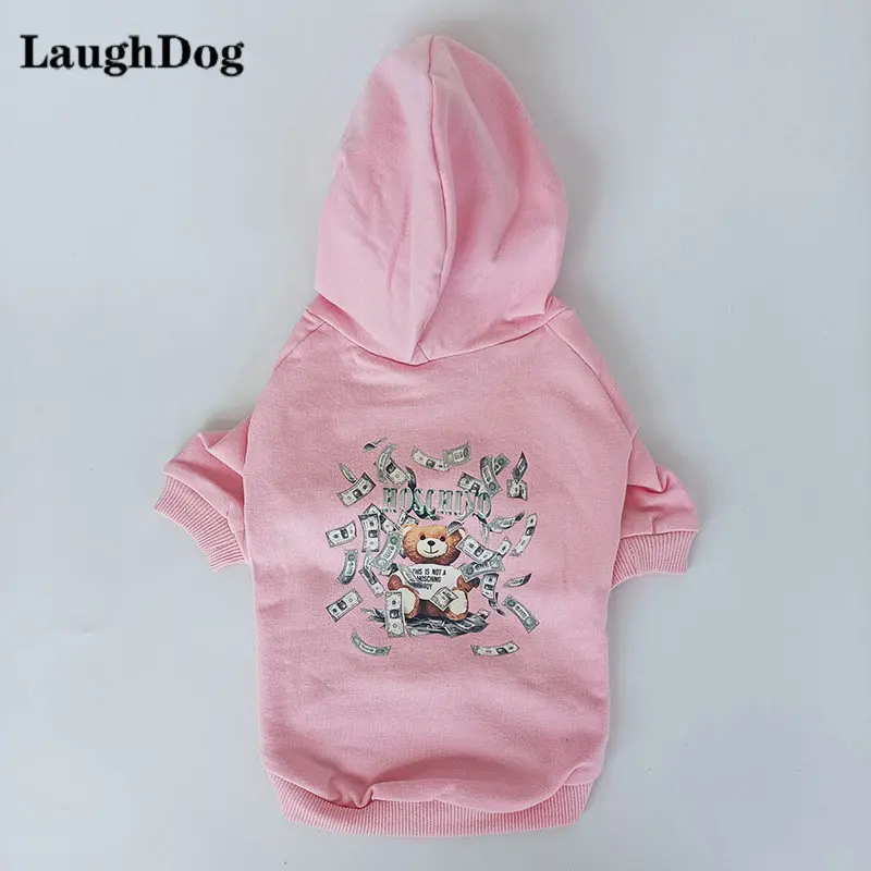 

6XL Pet Coat Jacket Pink Dog Clothen Hooded French Bulldog Clothing Cotton Winter Warm Pet Sweater Pug Cute Bear Money Print