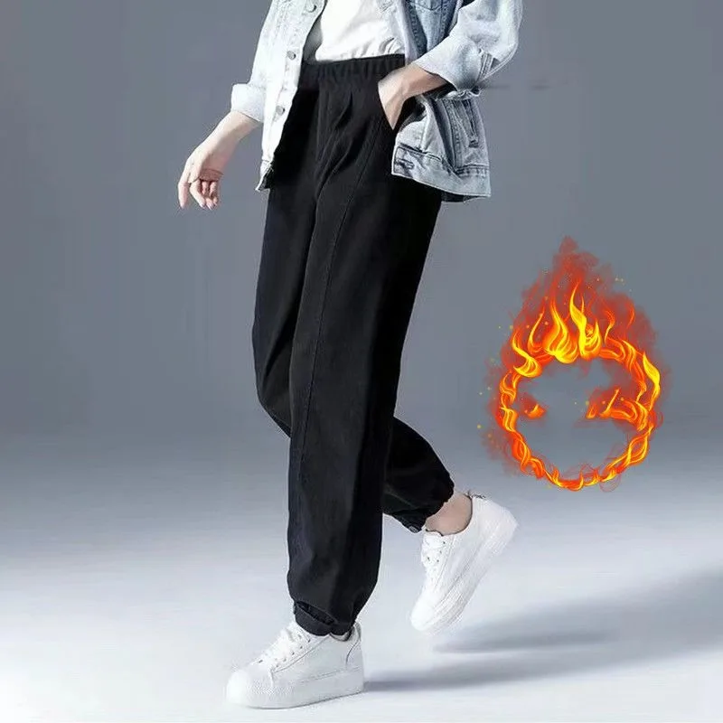 Women's Autumn Winter Solid Elastic High Waist Pocket Drawstring Bandage Casual Lantern Harlan Loose Trousers Fashion Pants