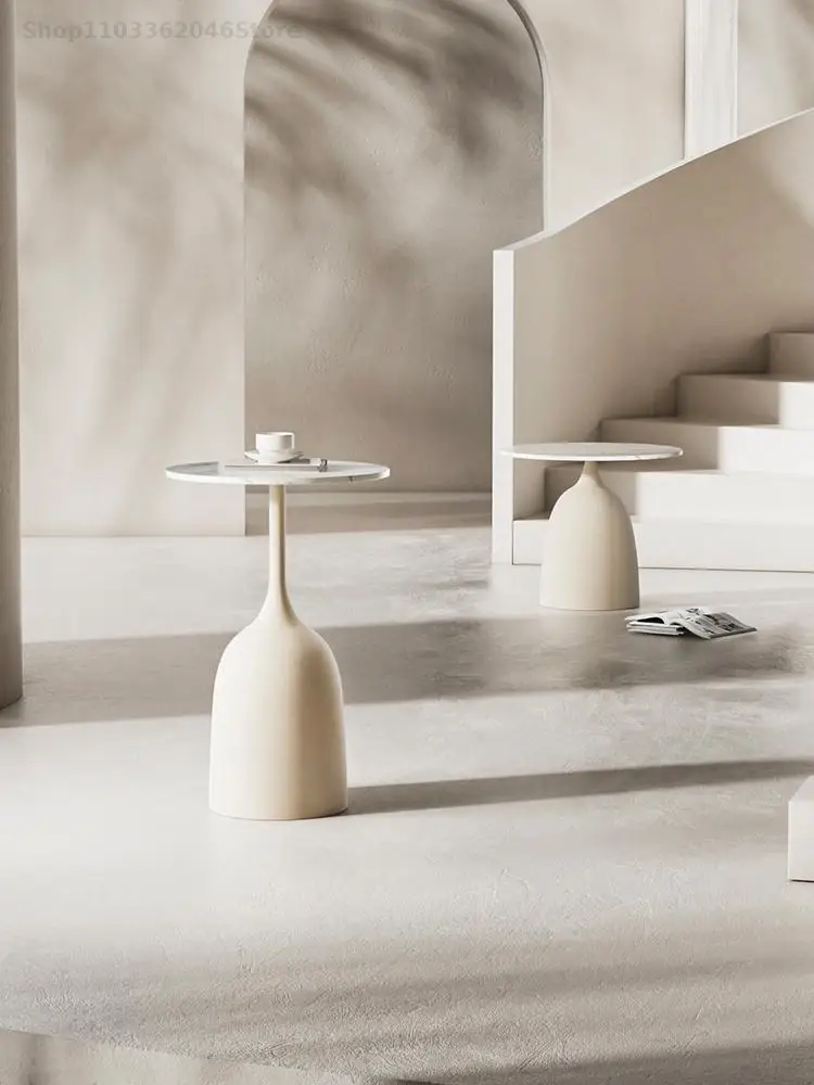 Modern Simple Cream Style Small Apartment Rock Board Sofa Side Table Corner Table Living Room Small Coffee Round