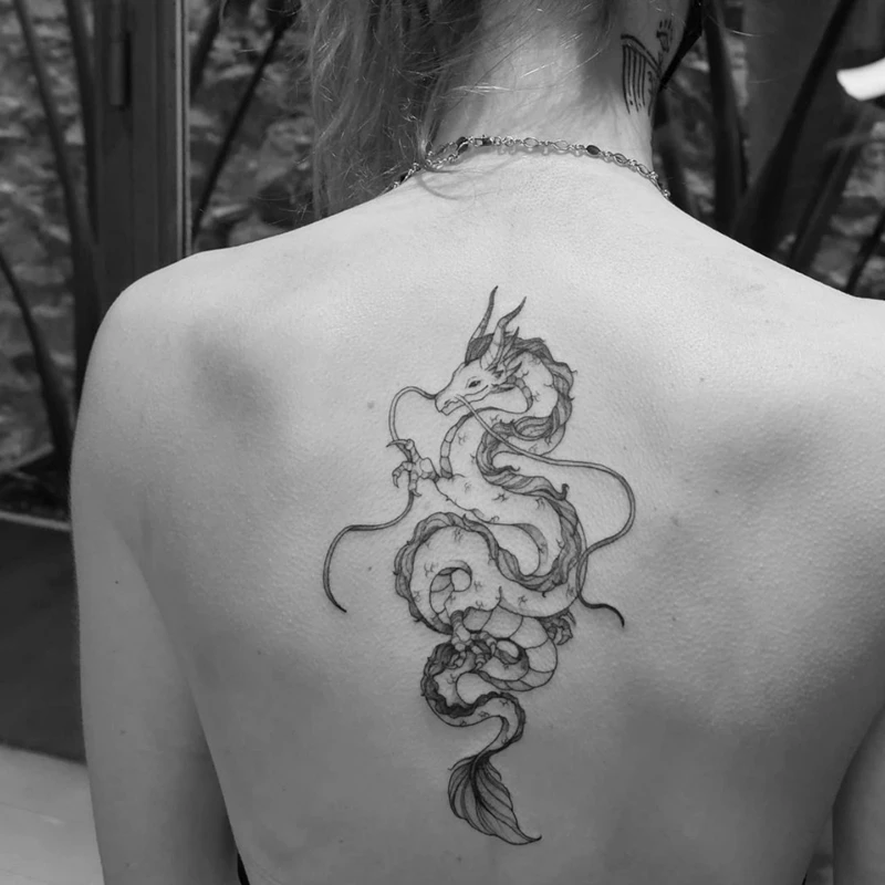 

Waterproof Temporary Tattoo Stickers Black Dragon Tattoo Flash Tattoo Back Female Male