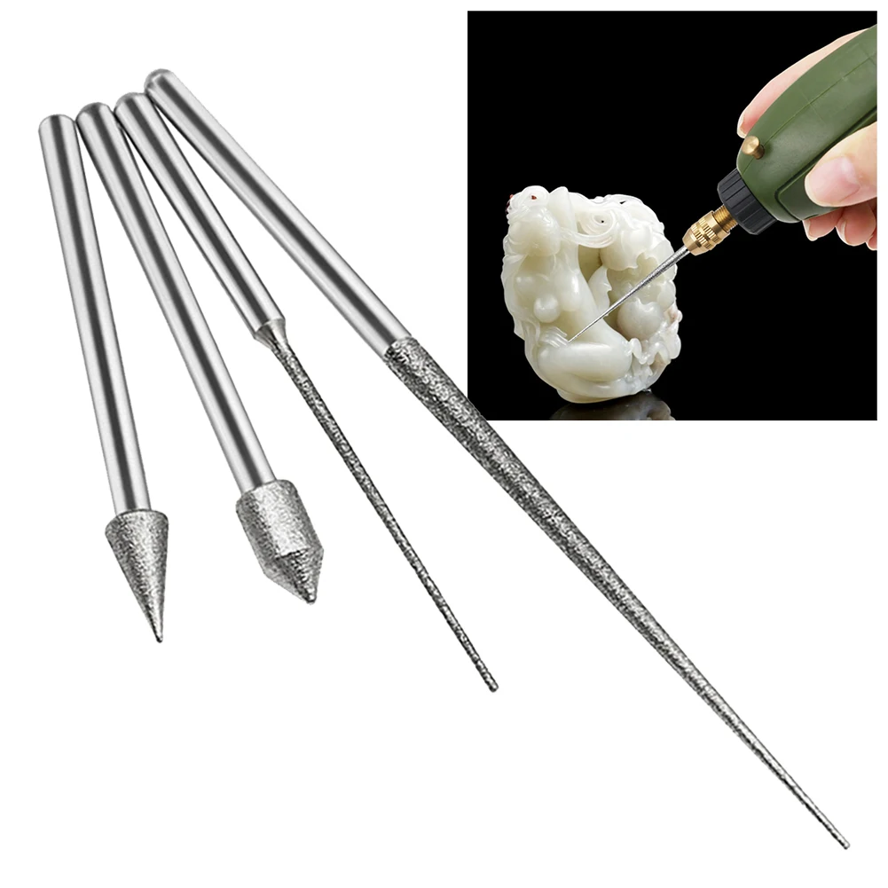 

1pc 3mm Shank Grinding Rods Mini Drill Diamond Grinding Head Bur Needle Engraving Carving Polishing Glass Jade Stone Drill Bit