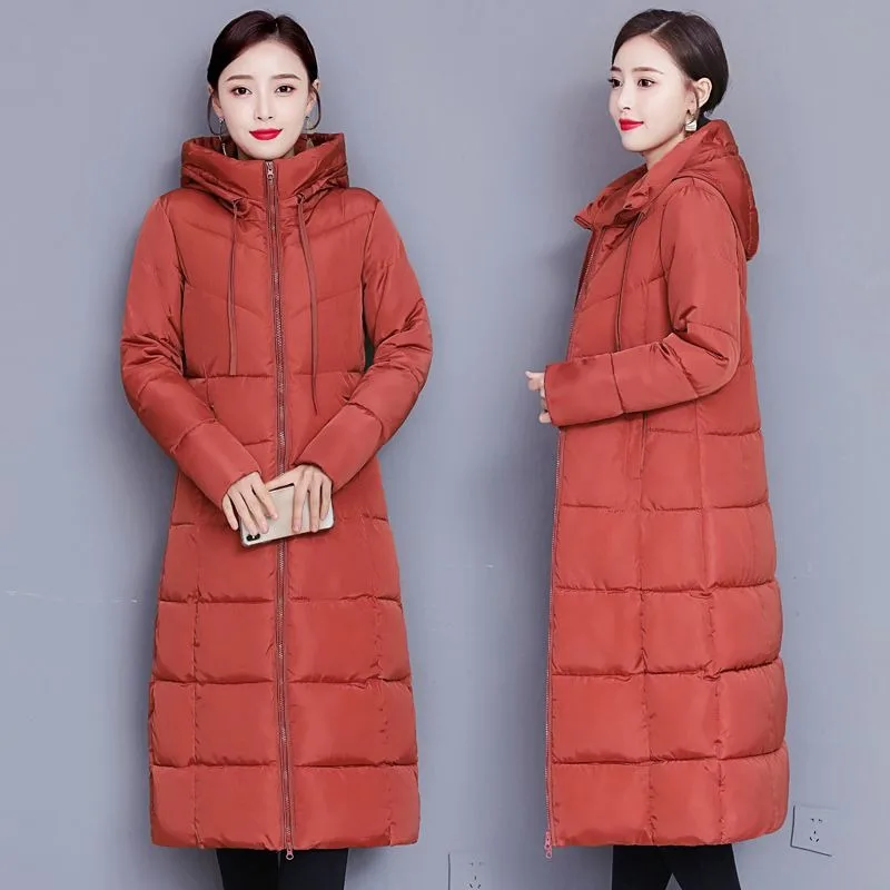 2023 New Women Down Cotton Coat Winter Jacket Female Loose Large Size Parkas Thick Outwear Mid Length Version Hooded Overcoat