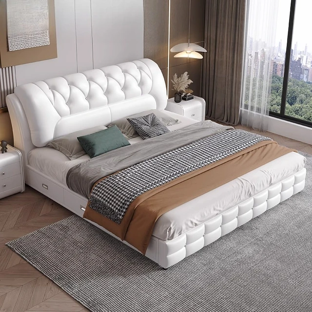 Chambre principale lit petit appartement moderne Simple lit De rangement Double Design Camas De Matrimonio dortoir meubles De maison 1