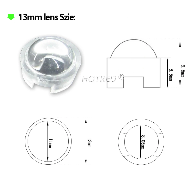 Optical LED Lens 13mm 1W 3W 5W High Power Chip Reflector IR Plant Light Free Holder 15 30 45 60 90 100 Degree Convex Lens