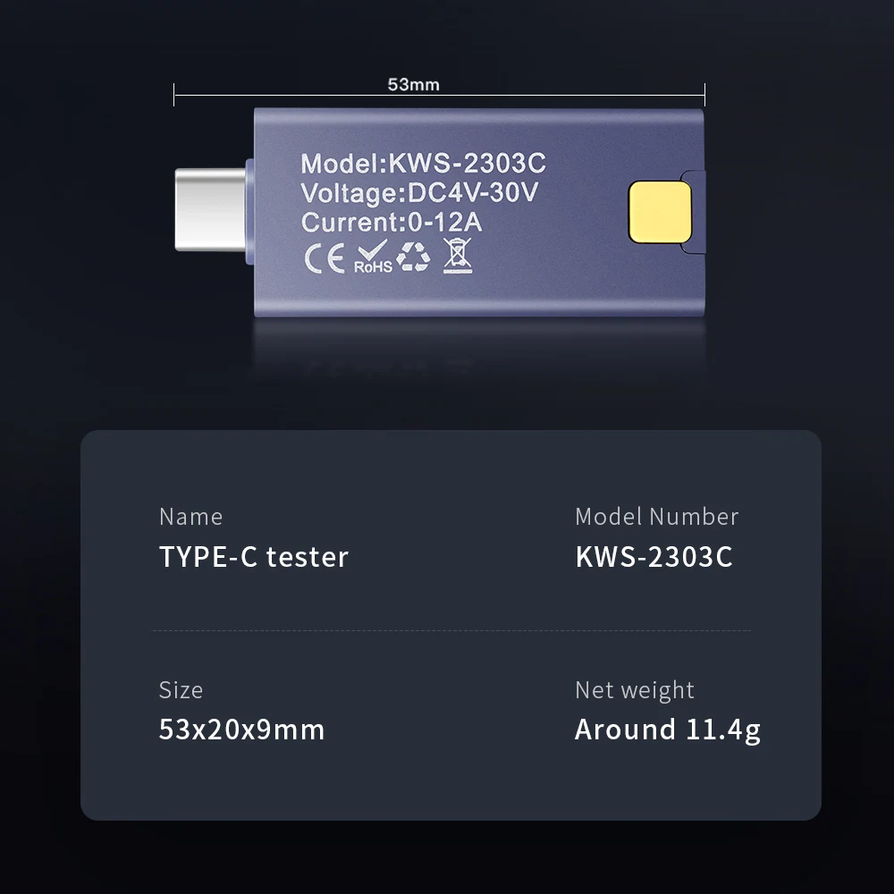 KWS-2303C Multifunctional Digital Display Type-C Tester 4-30V 0-12A