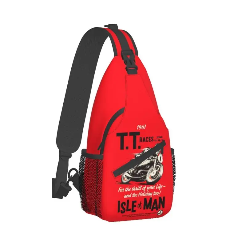 Retro Isle Of Man TT Race Sling Chest Crossbody Bag Men Fashion Motobike Sport Shoulder Backpack for Camping Biking