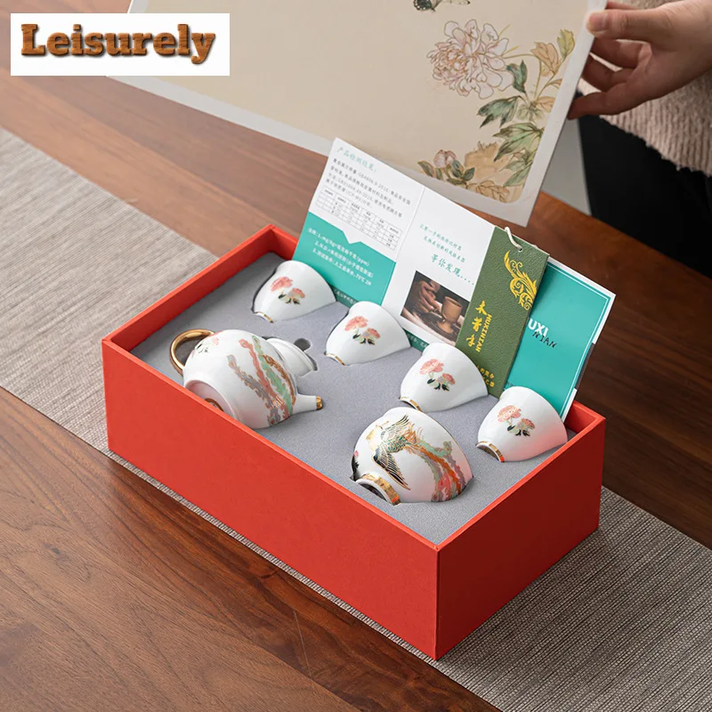 Chinese White Phoenix Dance Nine Heavens Ceramic Tea Set Complete Set Tea Ceremony Set Teapot and Tea Cup Set Teaware Craft