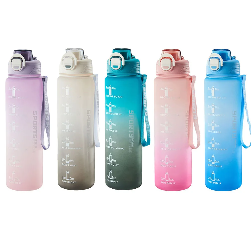 1 Liters Water Bottle Motivational Drinking Bottle Outdoor Fitness Sports  Water Bottle With Time Marker Portable Frosted Cups - Sports Bottles -  AliExpress