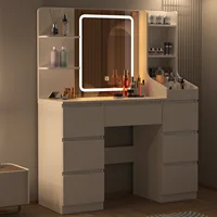 Туалетный столик с зеркалом и регулируемой светодиодной подсветкой, туалетный столик, туалетный столик для макияжа с 4 полками и 6 ящиками, большой ящик, белый — изображение 2