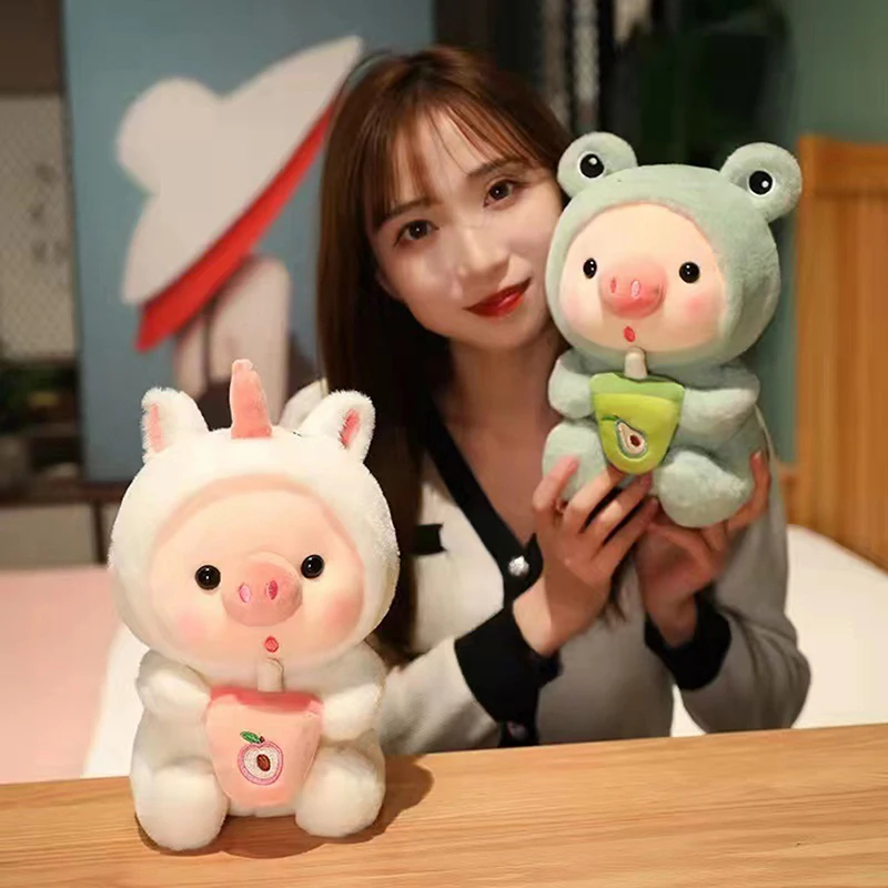 코스프레 유니콘 개구리 호랑이 토끼 밥 차 봉제 돼지 봉제 장난감, 여아용 귀여운  인형, 생일 선물, 25cm