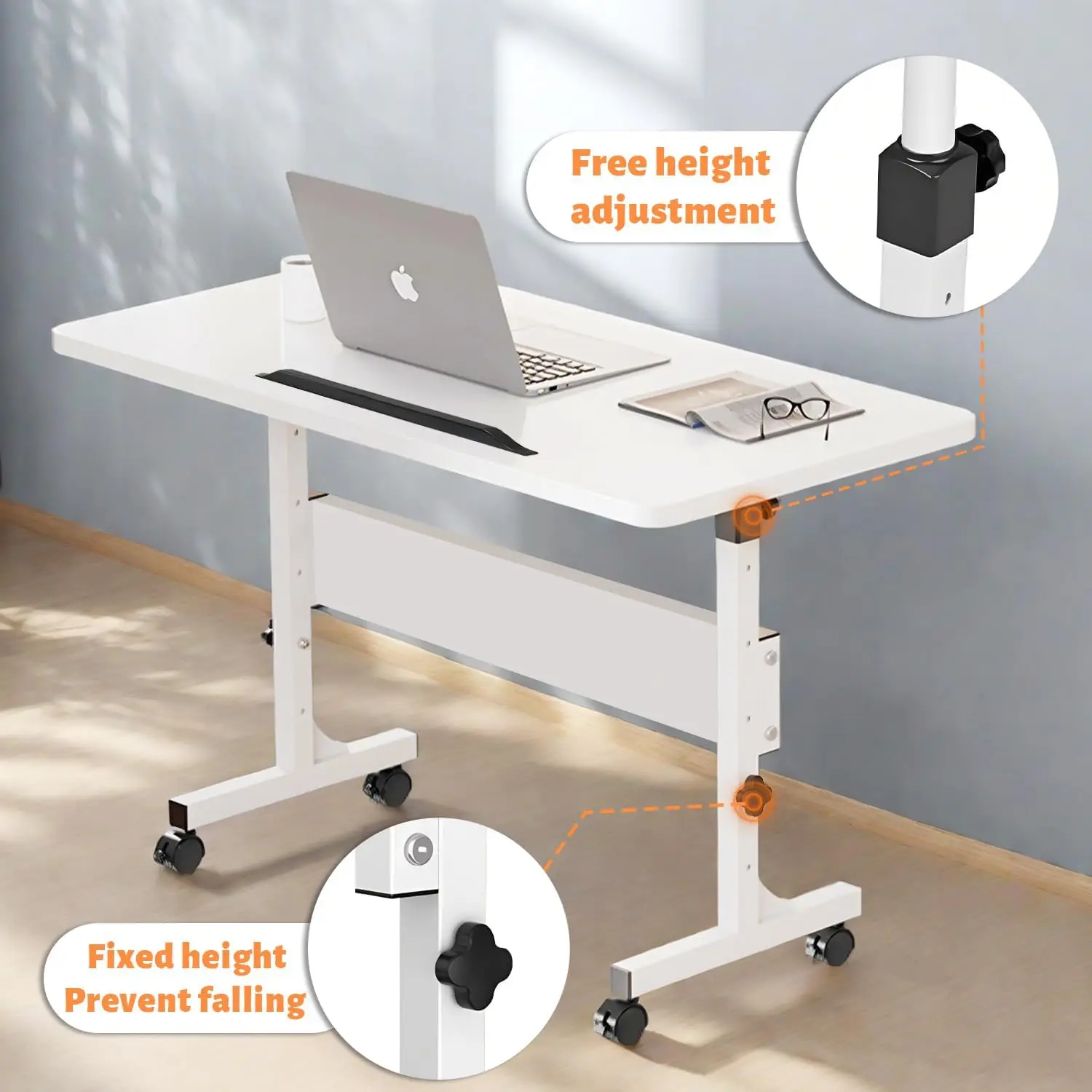 Rolling Desk Adjustable Height,Portable Laptop Desks,Small Standing Desk with Wheels for Home Office