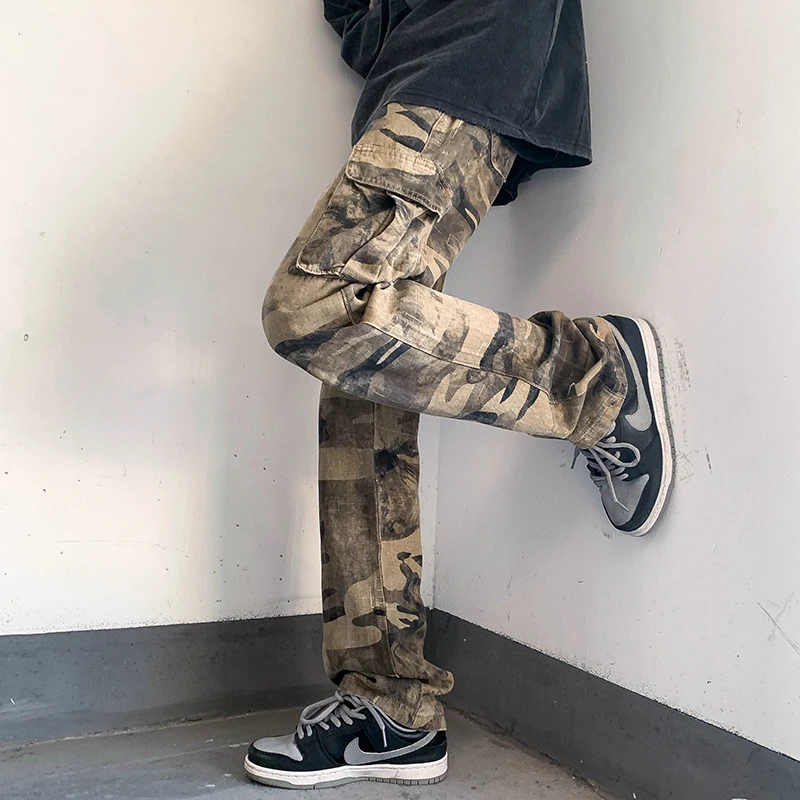 

YASUGUOJI Fashion Camouflage Trousers Military Tactical Pants Men Streetwear Multi Pocket Washed Overalls Cargo Pants for Men