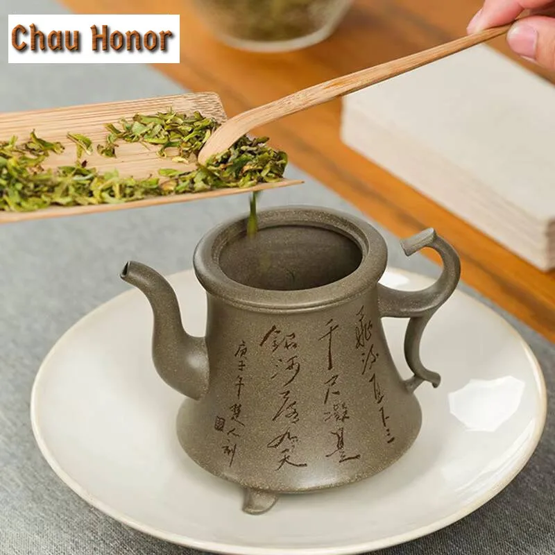 250ml Authentic Yixing Raw Ore Crab Shell Green Mud Three-legged Purple Clay Teapot Handmade Household Kung Fu Teaset Customized