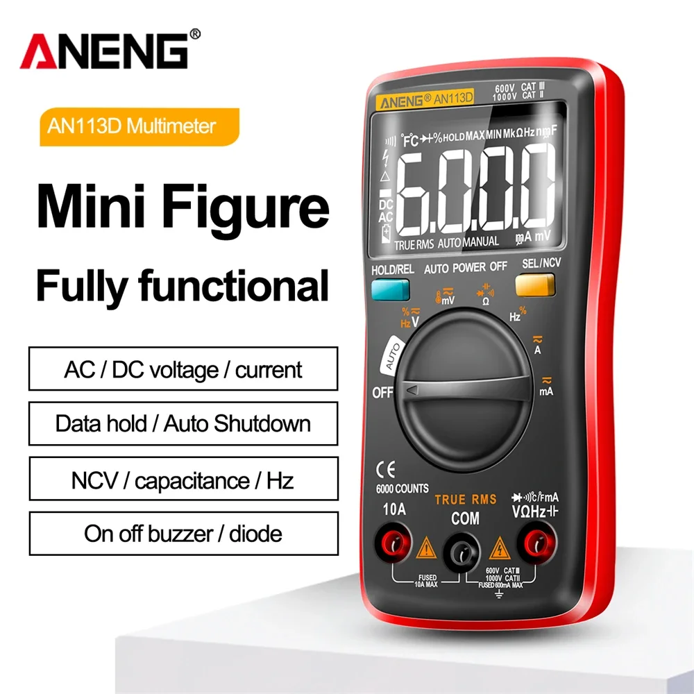 Digital Multimeter ANENG AN113D 6000 Counts True RMS AC/DC Current Voltage Temperature Electrical Detector Tester