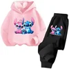 Lilo & Stitch Sweatshirt Suit Children Boy Girl Plush Kawaii Hoodies+pants Trendy Print Hoodie Sweatpants Anime Clothes Set Gift