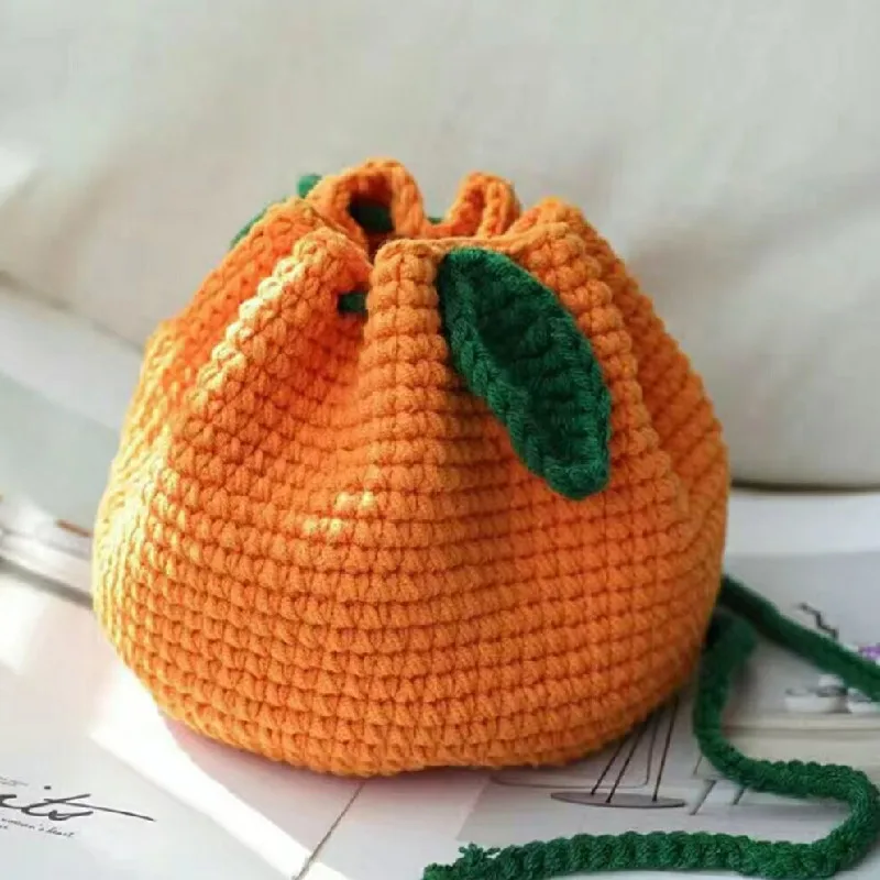 2pcs/Handmade crochet cute orange bag, mobile phone bag, fruit bag, zero wallet, card bag, key bag, crossbody bag, shoulder bag,