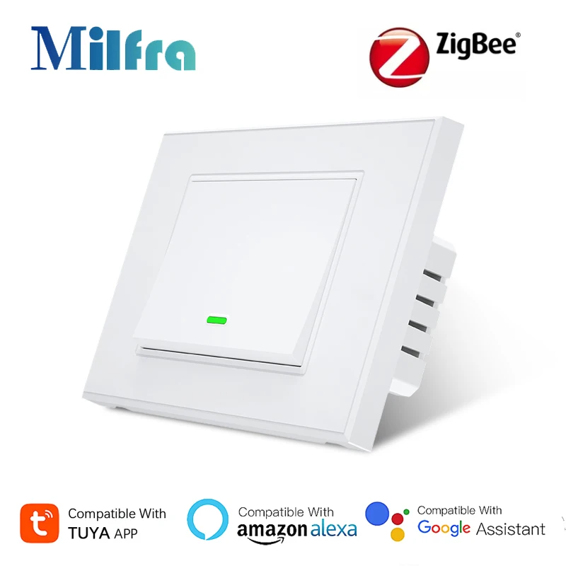 ZigBee สวิตช์ไฟอัจฉริยะปุ่มกด Neutral ต้องใช้ผนังทางกายภาพสวิทช์ Tuya Smart Life App ควบคุมเสียง Alexa Google 1
