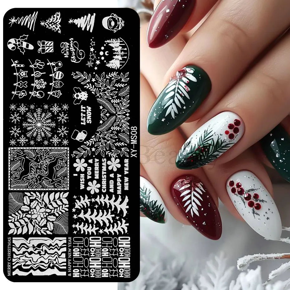 1PC Ribbon Bowknot Nail Stamping Plates Snowflake Lace Print Stainless Steel Manicure Stencil Winter Christmas Nail Art Template 5