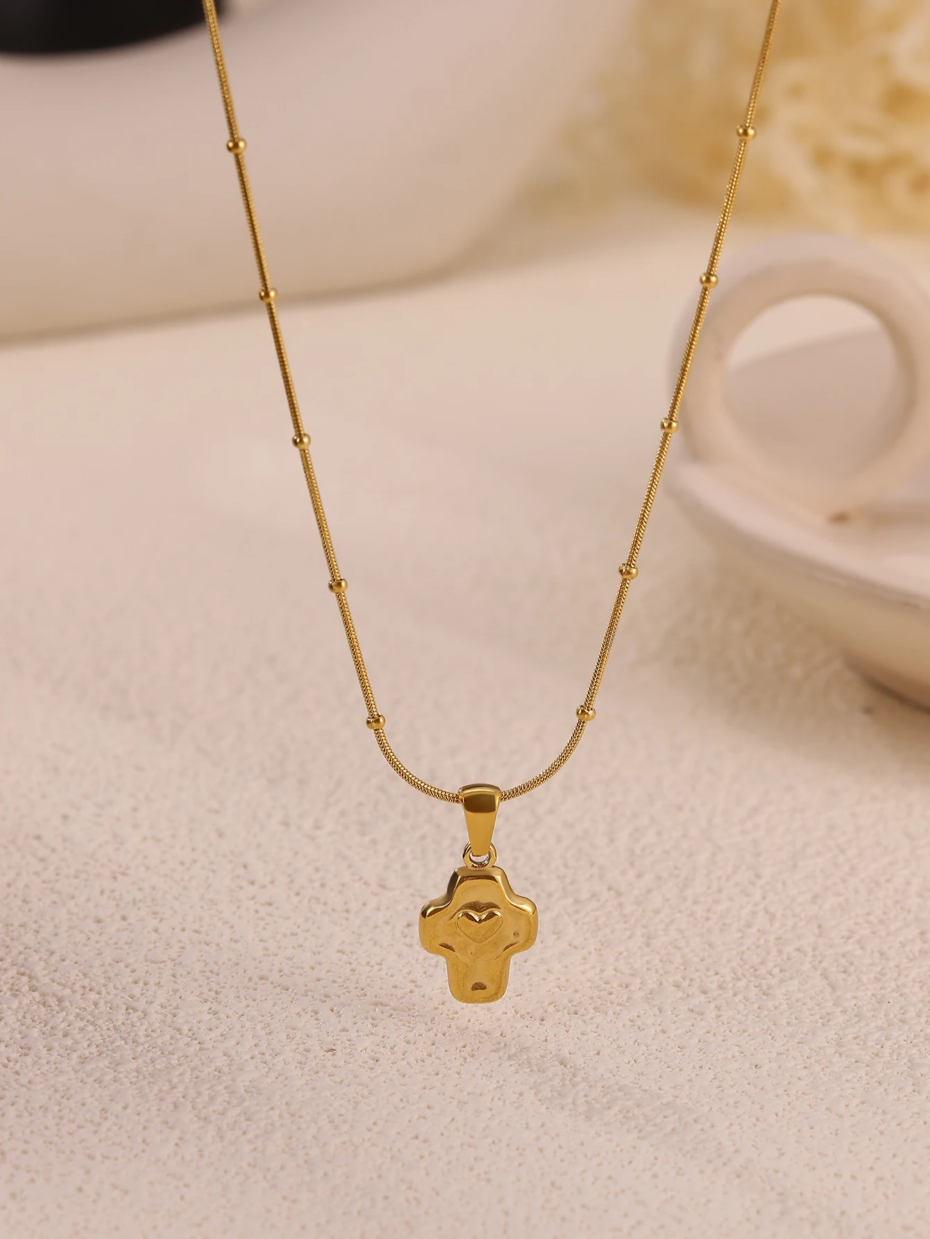 Stainless Steel Heart Cross Pendant Necklace for Women Wedding Christmas
