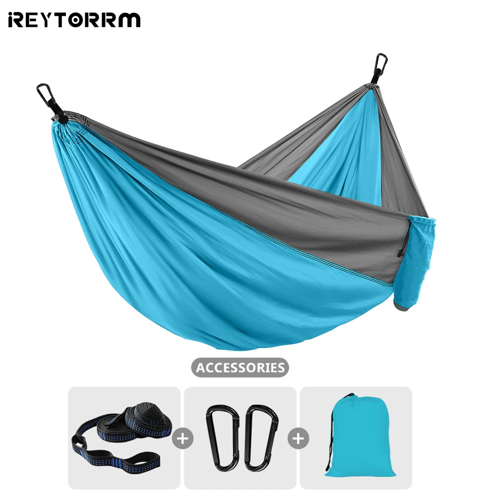 Hanging Bed Double Hammocks Outdoor Portable Parachute Survival Hunting Garden Travel Camping Hammock With 2 Straps 2 Carabiners