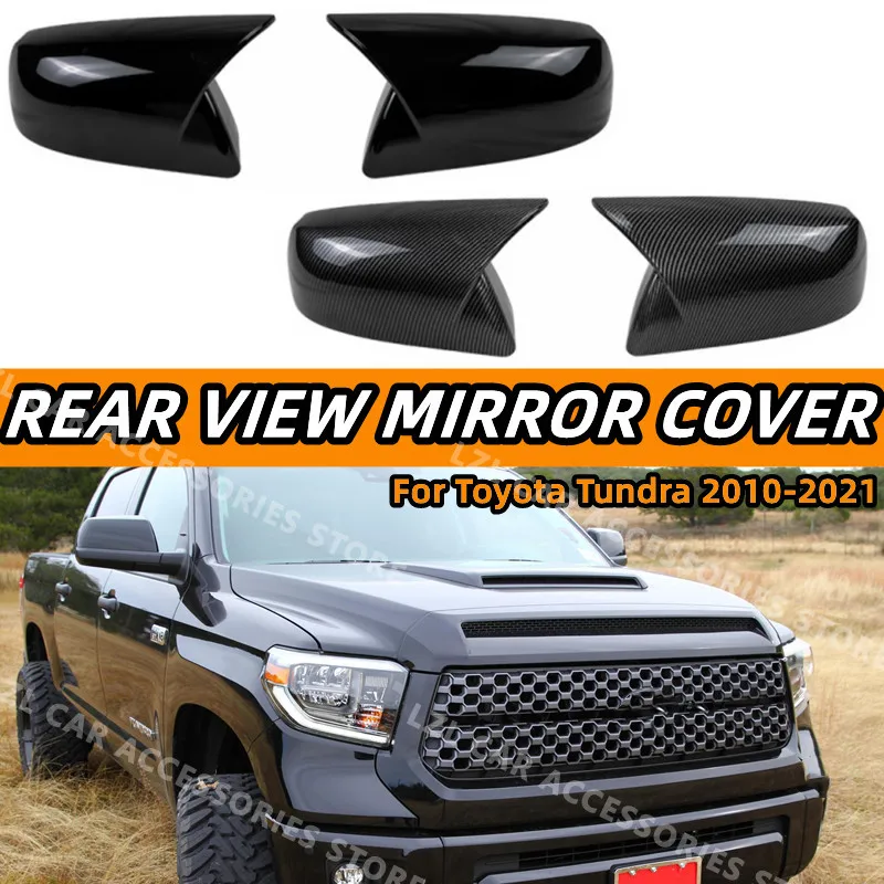 Mirror Cover Cap For Toyota Tundra 2010-2021 - Glossy Black Replacement Covers With Installation Tool