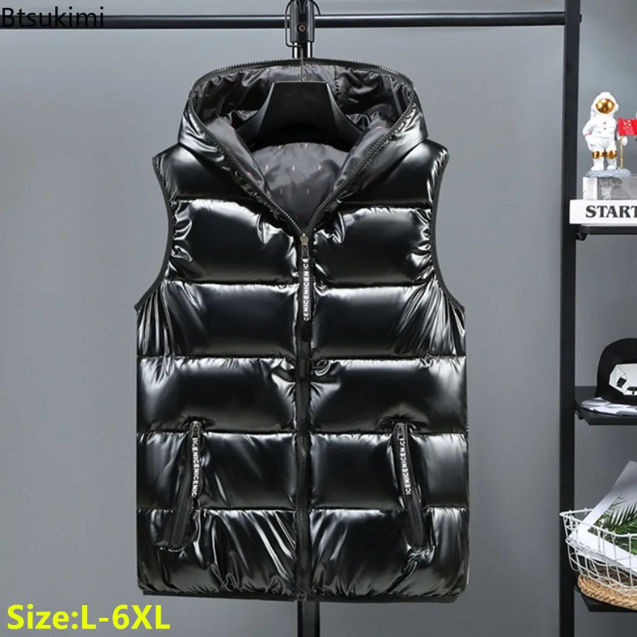 

New Men's Down Cotton Vest Coats Fashion Glossy Waterproof Warm Waistcoat Couple Outdoor Windbreak Parkas Vests Male Big Size6XL